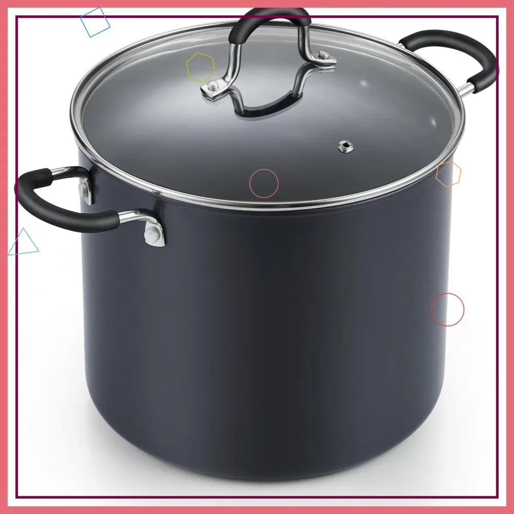 

Профессиональная антипригарная кастрюля для супа с крышкой, 10 кварт, для духовки, из твердого анодированного черного алюминия
