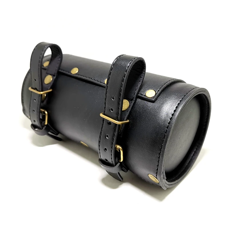 FREE-Bicycle Retro Tail Car Before The Handle Bag PU Artificial Leather Logs Round Bag Bicycle Bags 22cm Long 10cm Diameter Q398