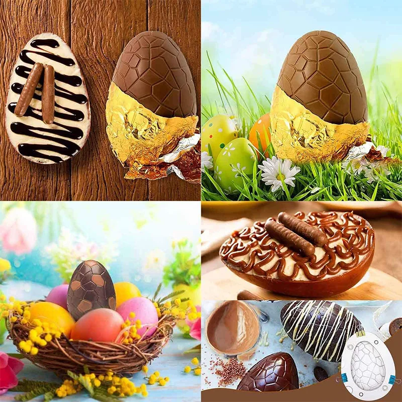 DIY Chocolate Mold 3D Polycarbonate Easter Egg Shape Cake Decoration Mould Candy Pudding Molds Baking Pastry Tools Accessories