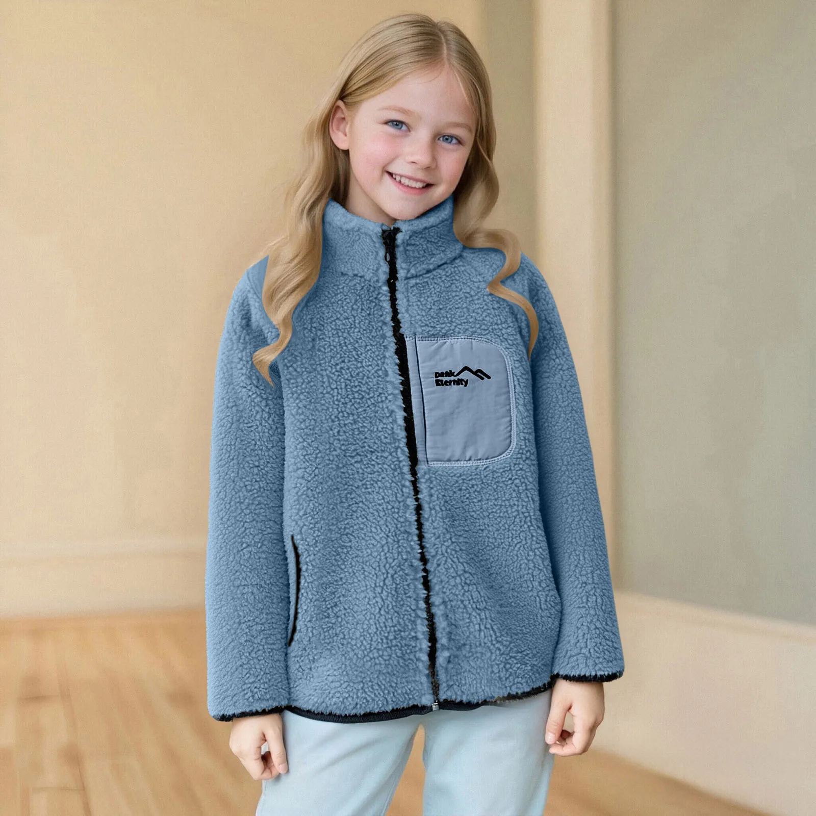 سترة كبيرة فتاة الأطفال الفئة أ سترة مبطنة بالصوف خريف شتاء سميكة صوف مبطن دافئ معطف على شكل ثوب الفتيات حجم 14