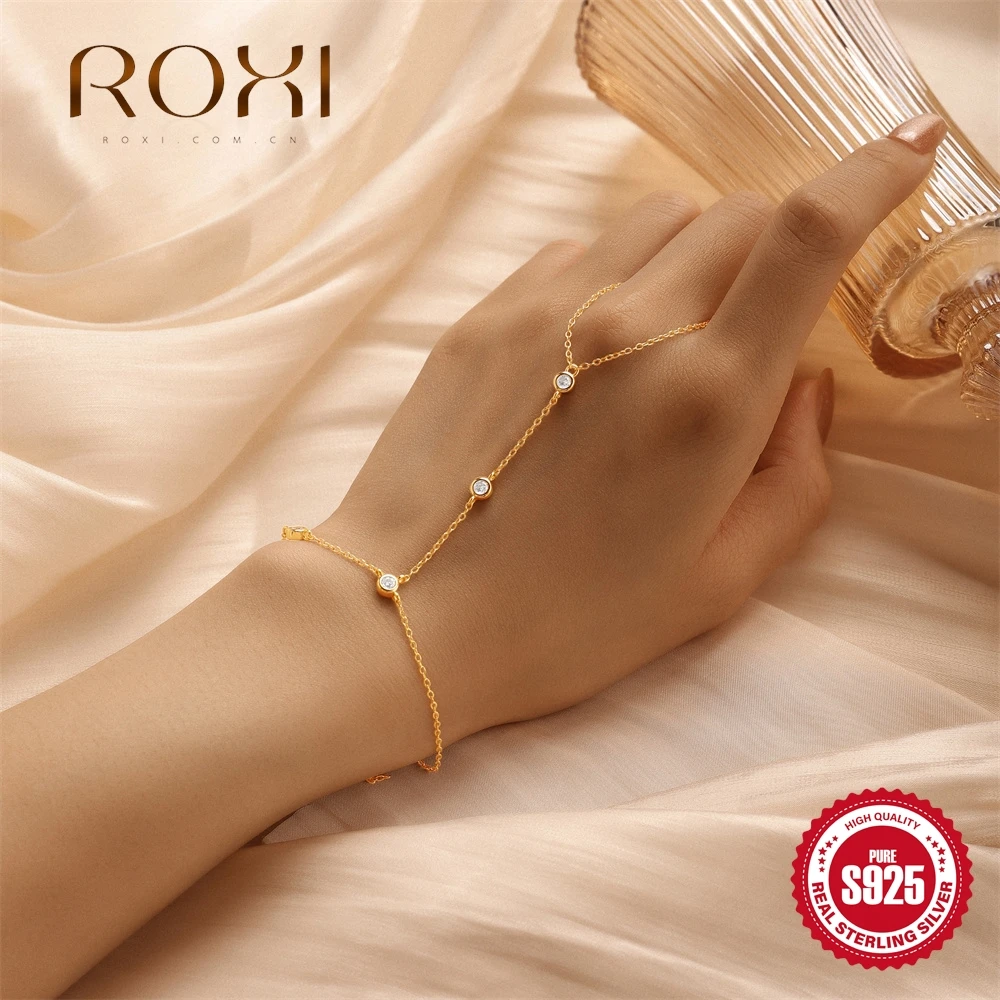 

ROXI 925 Sterling Silver Evil eyes Round White Zircon Cross Bracelet Finger Design For Women Hand Chain Bracelet Party Jewelry