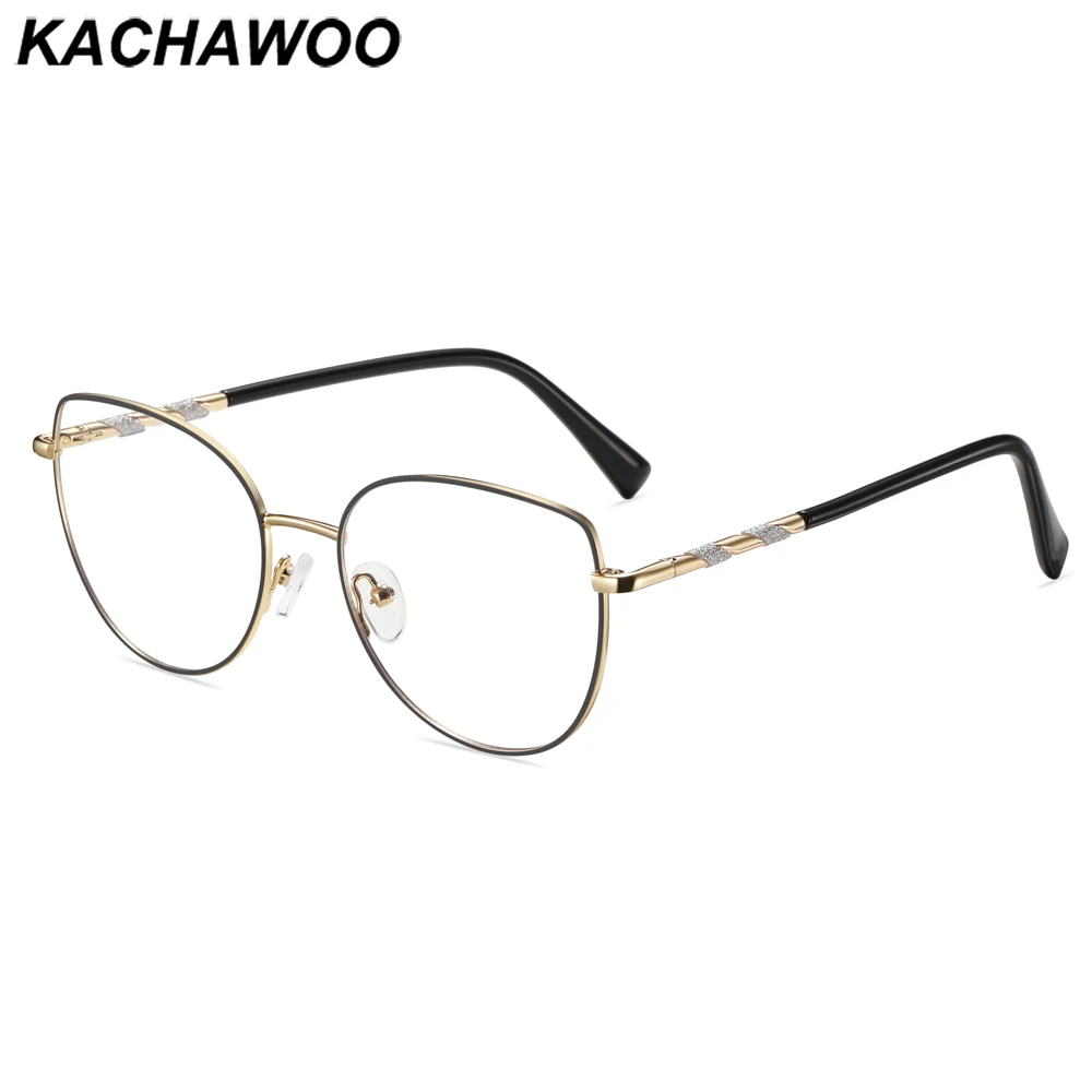 

Kachawoo women glasses blue light filter black metal cat eye glasses frame female retro style spring hinge ladies birthday gifts