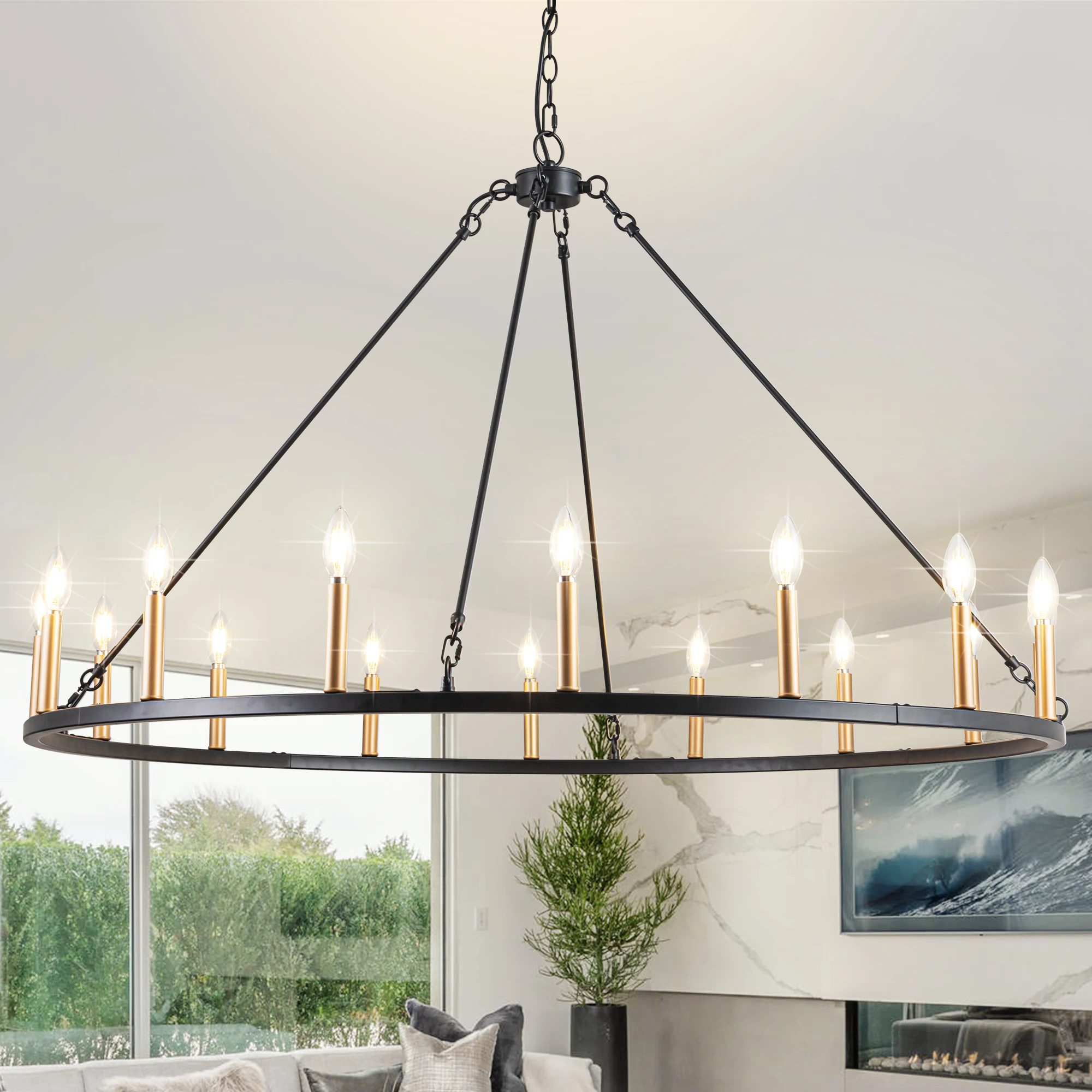 Classic Black Chandeliers Rustic Traditional Farmhouse Chandelier For High Ceilings With Adjustable Chain Foyer Fixtures