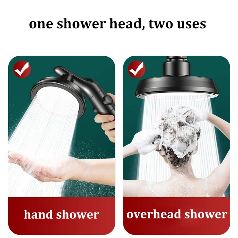 Dual-use Handheld & Overhead Shower Head Adjustable Rotatable Elbow Booster Shower Nozzle with Large Water Flow