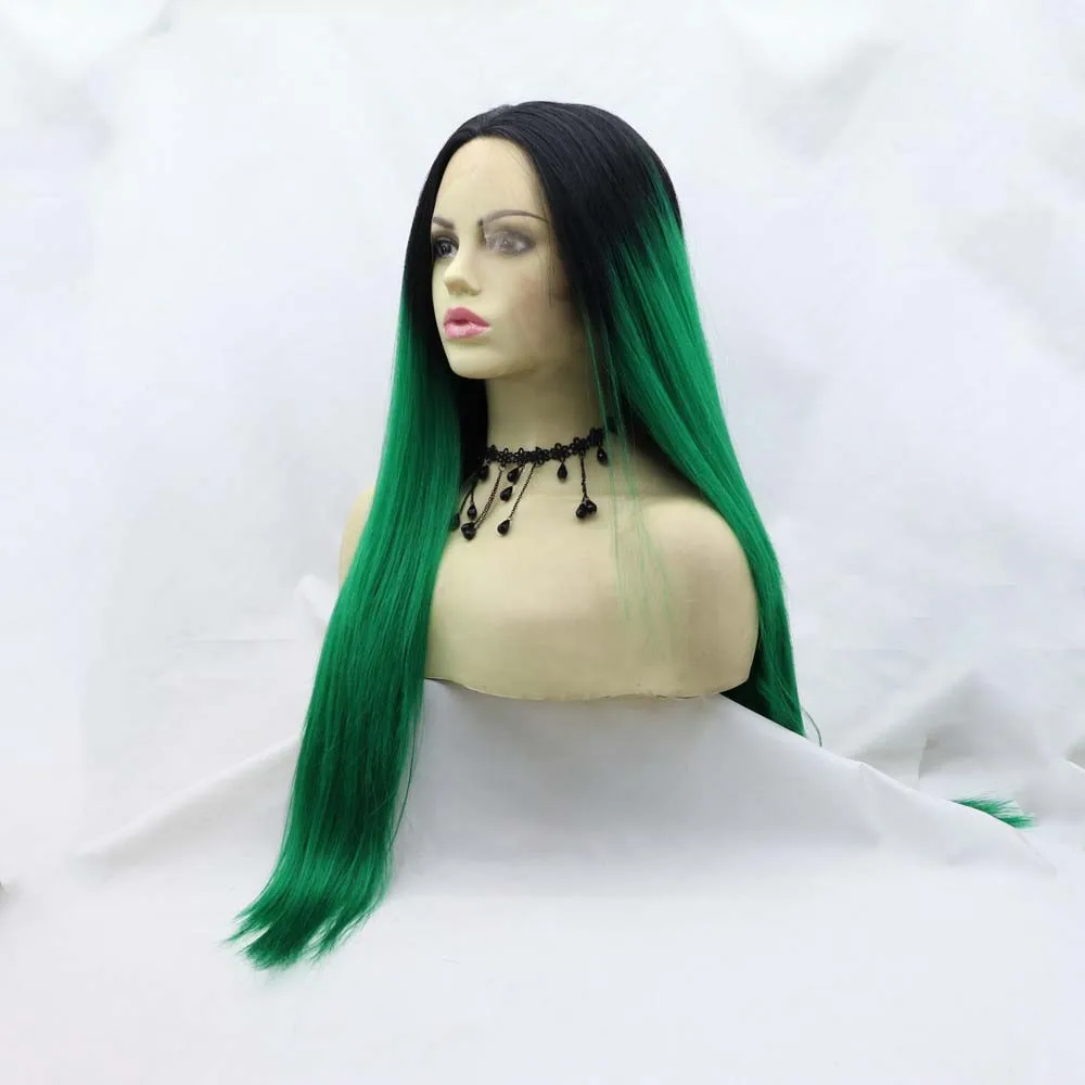 سيلفيا الباروكات الاصطناعية أسود/أخضر الدانتيل الجبهة الباروكات طويل حريري مستقيم الباروكات ألياف مقاومة للحرارة أومبير الدانتيل الباروكات