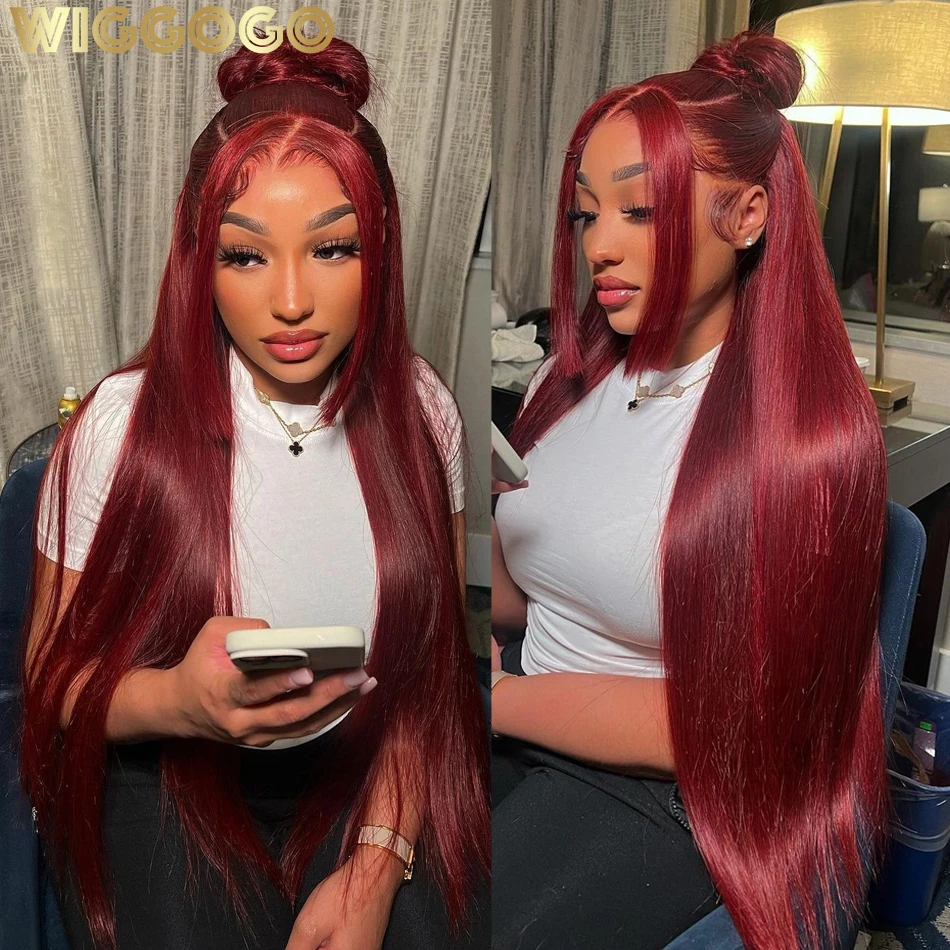 Wiggogo Red Lace Front Human Hair Wigs 99J Burgundy 13X4 13X6 Hd Lace Frontal Wig Straight Lace Front Wigs Colored Hd Lace Wigs