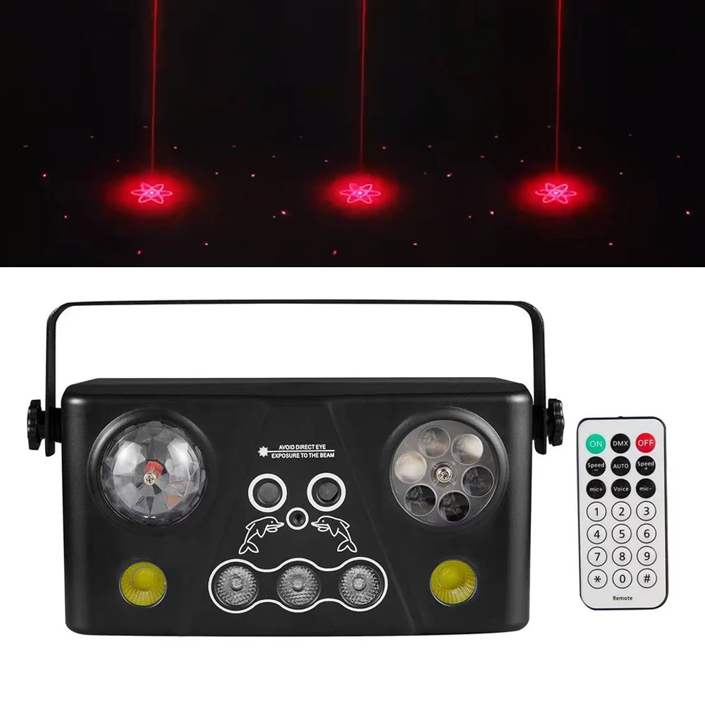 

Disco DJ Lights 5in1 Effect Party Light Remote Control Magic Ball Laser Projector LED Strobe Light DMX Pattern Wash Lighting