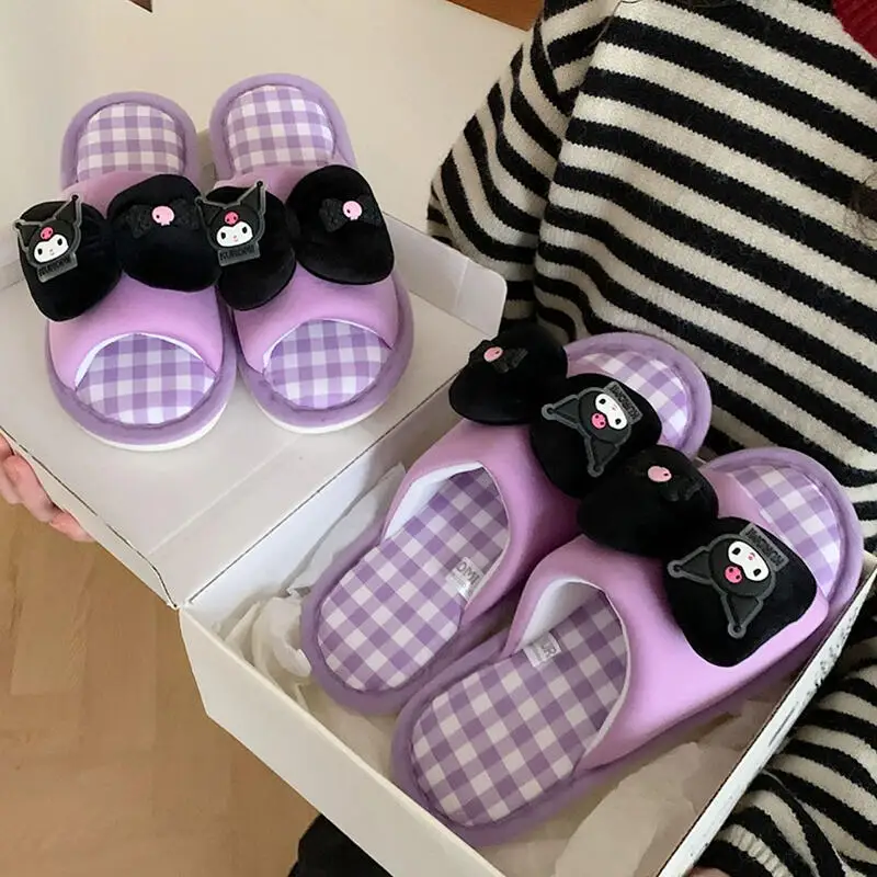 

Женские домашние льняные тапочки на четыре сезона, удобные тапочки на мягкой подошве с милым рисунком Sanrio Hello Kittye My Melody Kuromi