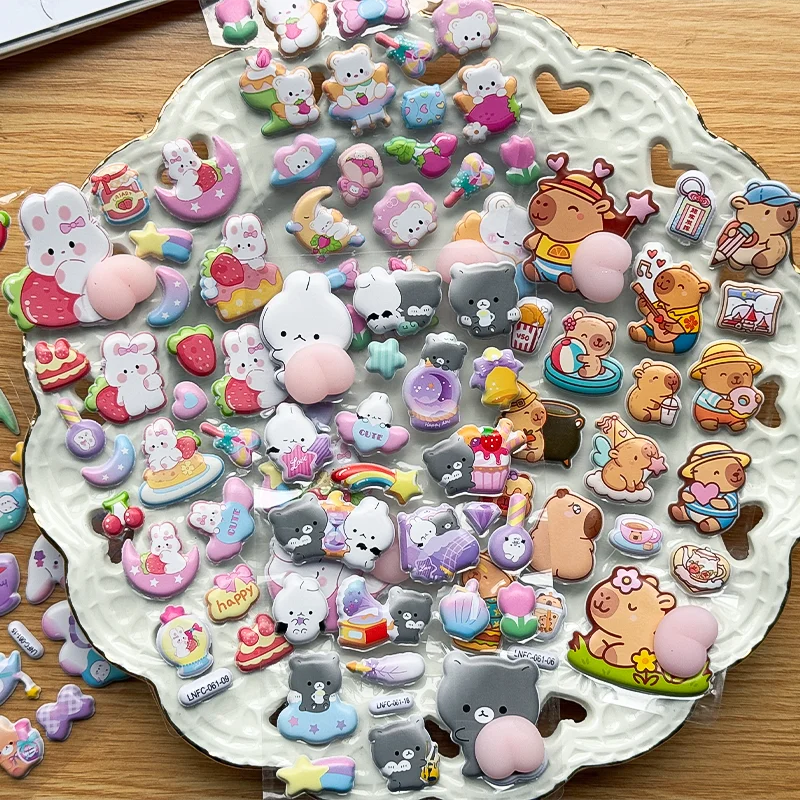 3D Capybara-stickers, schattige cartoon-reliëf, geschikt voor