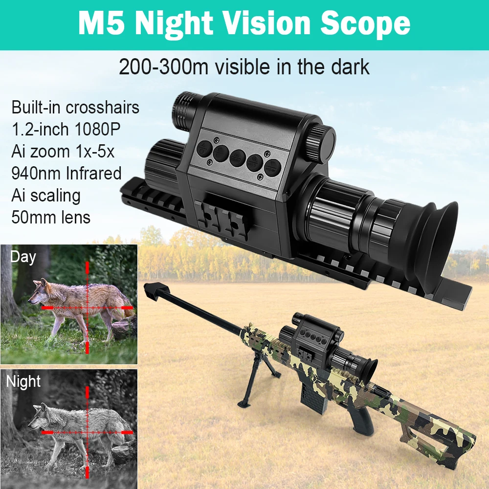 

Tactical shooting, night vision rifle sight, COMS imaging, AI ZOOM, 5X binoculars with a visual range of 300 meters