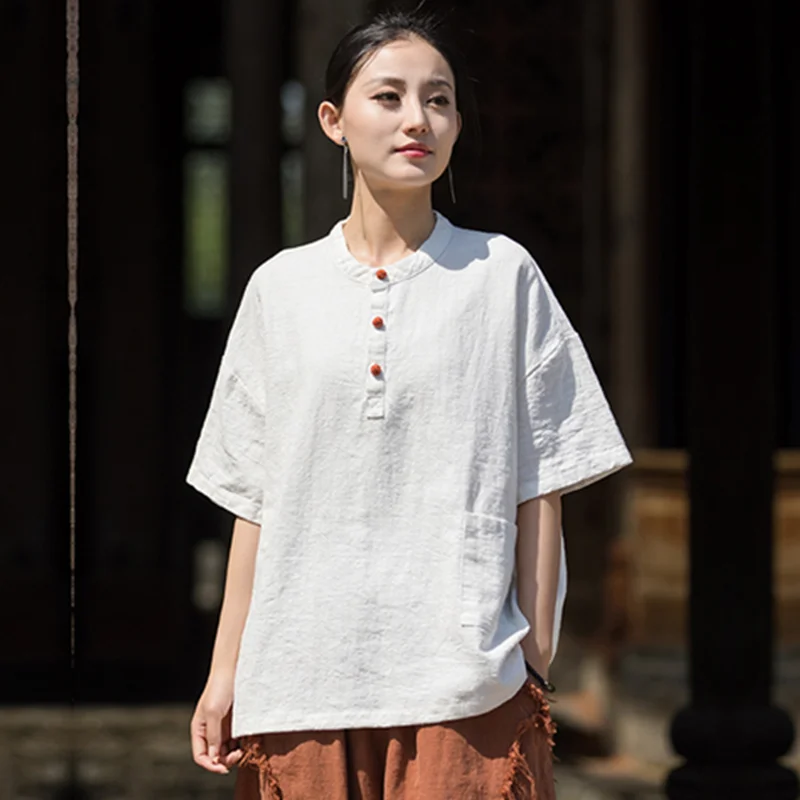 

Short Sleeve T-shirts Vintage Clothes Blouses and Shirts Oversized T-shirt Women Clothes Women's Blouse Cotton and Linen