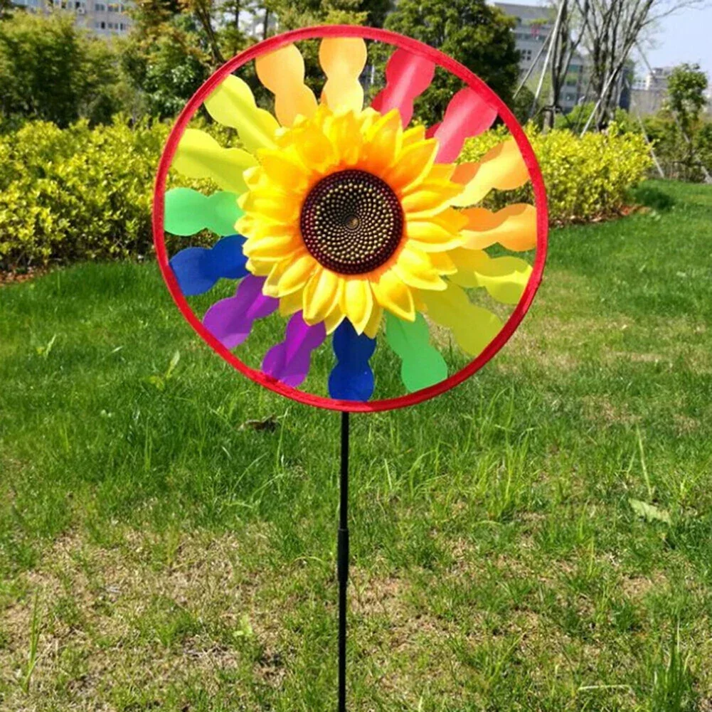Garden Sunflower Windmill Whirling Wind Spinner Kids Toy Gifts Sunflower-shape Windmill Garden Park Outdoor Decoration 28*50 Cm