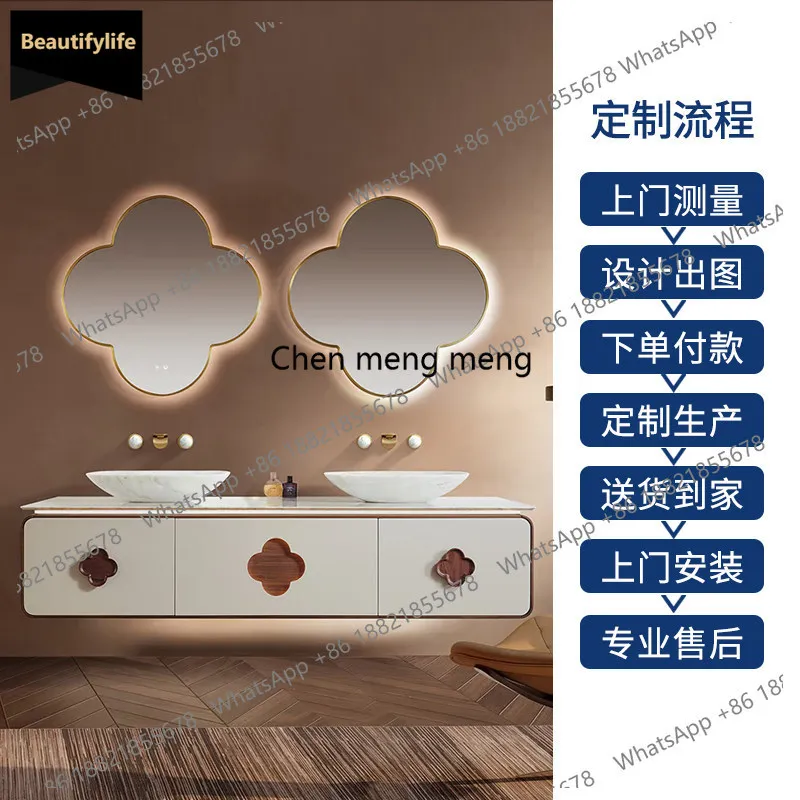 

C139 Natural marble bathroom cabinet combination bathroom solid wood washbasin cabinet