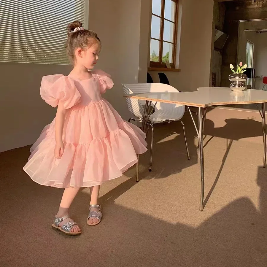 Robe à bulles princesse pour filles, vêtements d'été pour bébés, manches bouffantes, robes en tulle pour enfants, 2 ans, 3 ans, 4 ans, 5 ans, 6 ans, 2024