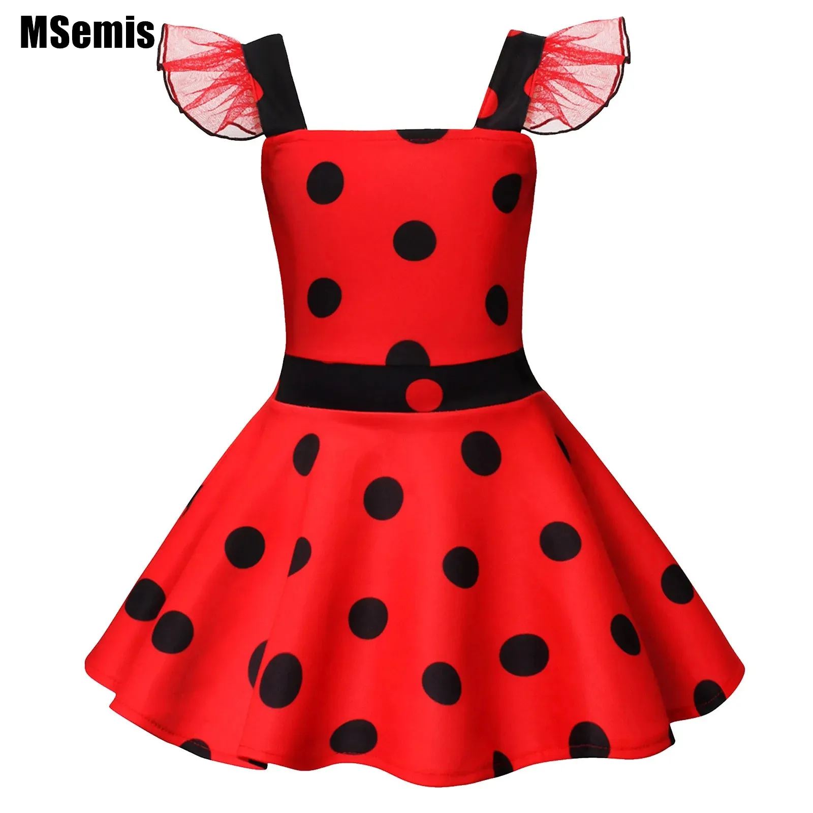 

Kids Girls Dots Print Dress Halloween Cosplay Dress Cartoon Straps Sleeveless Polka High Waist A-line Short Dress Costume