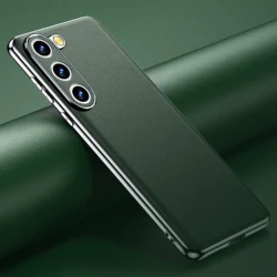 LANGSIDI Luxury Plating Genuine Leather Case For Samsung S25 S24 S23 Ultra S22 Plus s21 Cases Lens Protection Cover Fundas Coque