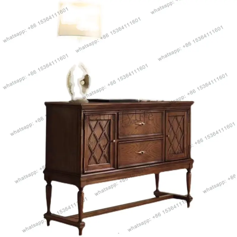 

American rural solid wood dining side cabinet retro carved foyer entrance locker
