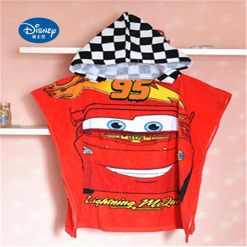 Disney Kids Hooded Bath Towel Child  Breathable Gauze Cloak Beach Towel Mickey Minnie McQueen Car Cartoon Boy Girl Towel Gift