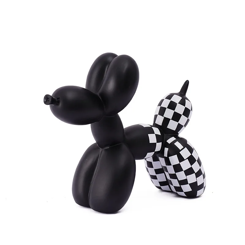 Black & White Plaid Balloon Dog Resin Decor for Home, Living Room, TV Cabinet, Entrance