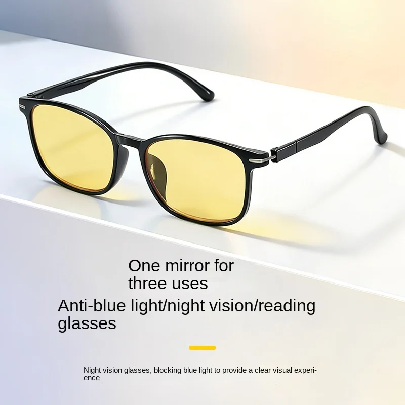 2026 Retro Gelbe Gläser Lesebrille für Damen Klassische Eckige Fassung Weitsichtbrille Vintage Sportbrille Nachtsichtbrille – Detail 2