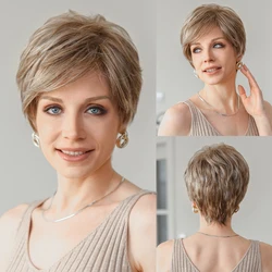 Kanekalon Synthetic Wig Short Straight Pixie Cut Bob Hair Brown Blonde Women's Wig with Bangs 6inches Synthetic Wig Machine Made