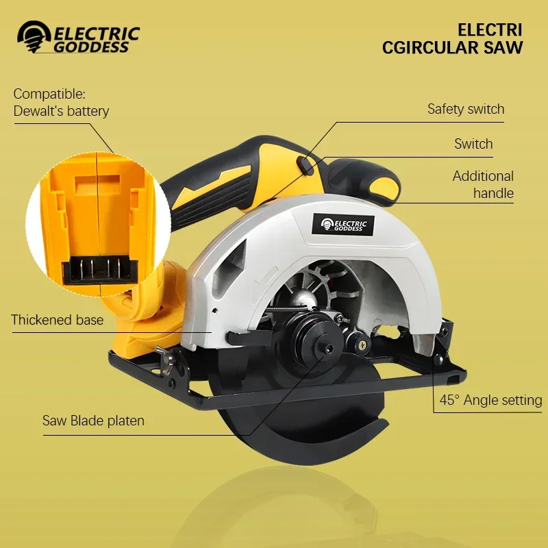 Electric Goddess 7-inch Chainsaw Cordless Electric Circular Saws For Woodworking Brushless Power Tool For Dewalt 20V Battery