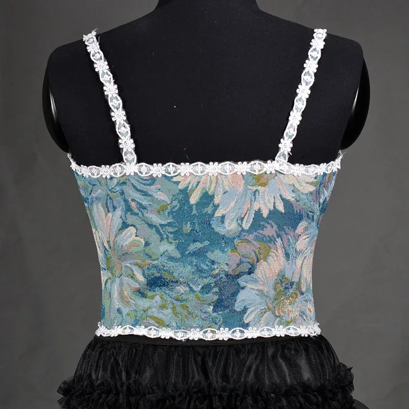 Fashion Lolita Shirt Women Tank Tops Camis Harajuku Vintage y2k Corset Woman Clothing Blusas Sexy Ladies Crop Top Camiseta Mujer