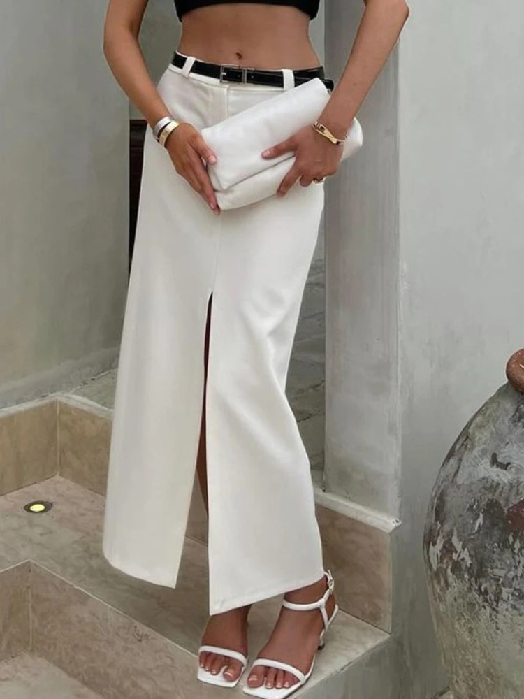 

Tossy White Split Commuting Maxi Skirt Women Slim Solid High Waist Patchwork Straight-Leg Fashion Outfit Female 2026 Maxi Skirts