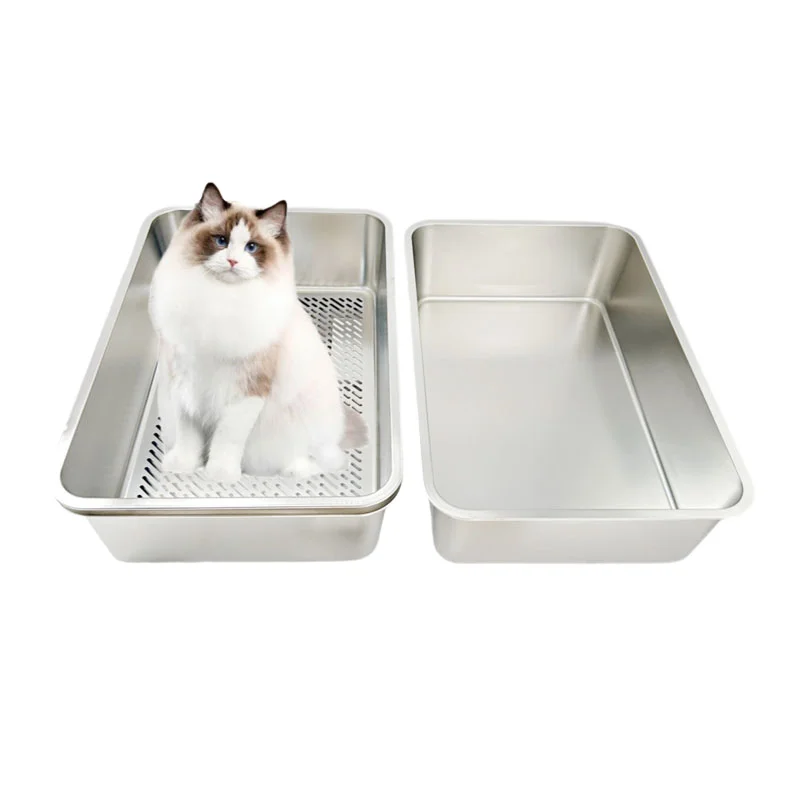 

&c Double Layer Stainless Steel Cat Litter Tray Toilet Odor Control Large Capacity for Hygienic Pet Care Sifting Filtering Scoop