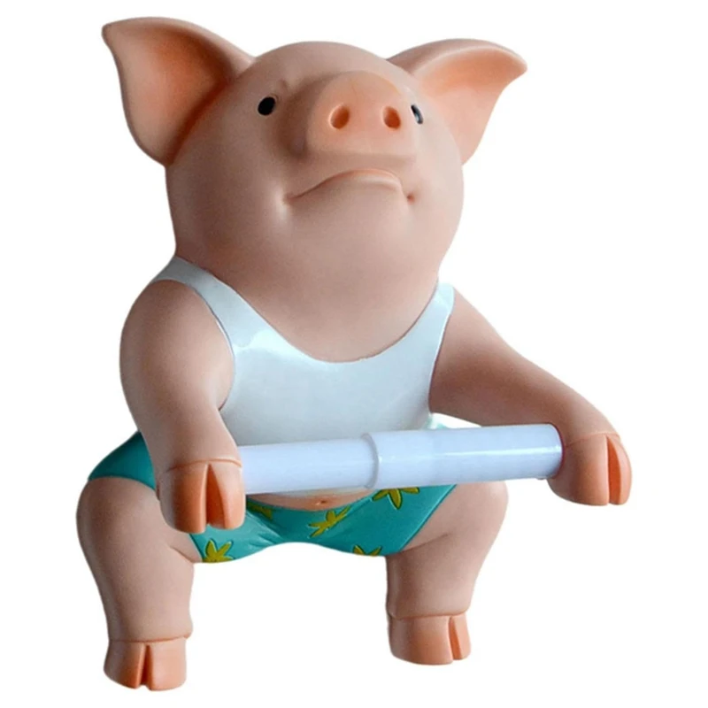 AT35 Pig Funny Toilet Paper Holder Wall Sculpture Wall Mount Animal Figurine Toilet Of Roll Organizer For Bathroom Kitchen