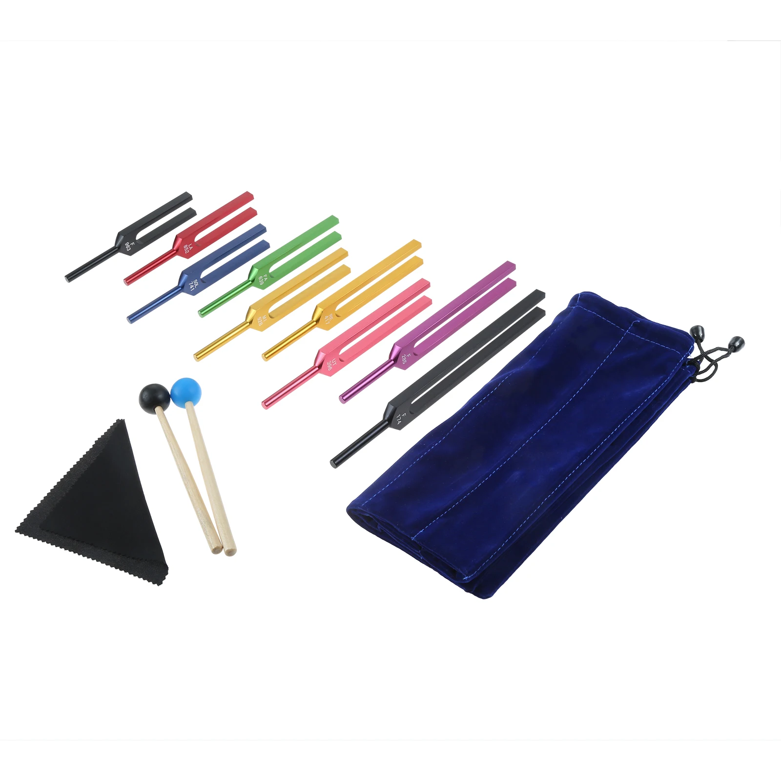 

9pcs Colorful Alloy Tuning Forks Silicone Hammer Bag Kit 174/285/396/417/528/639/741/852 /963 Hz Musical Instruments DNA Healing