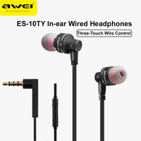 Awei ES-10TY Wired Headphones Super Bass Earbuds Metal 3.5mm Earphone Stereo In-Ear Headset With Mic For iPhone Samsung Phones