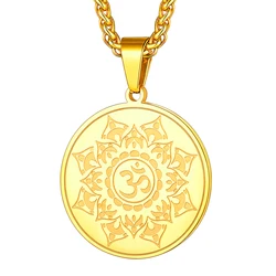 Stainless Steel Buddha Buddhist Mandala Pendant Necklace for Men Women 22 Inches Chain Unisex Jewlery Gift