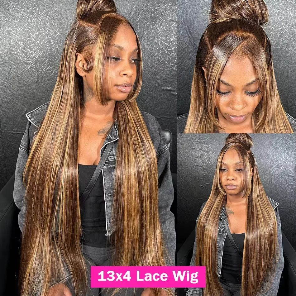 30 32 Inch Ombre Highlight 250% Density 13x4 HD Lace Front Human Hair Wigs Straight Honey Blonde Peruvian Glueless Frontal Wigs