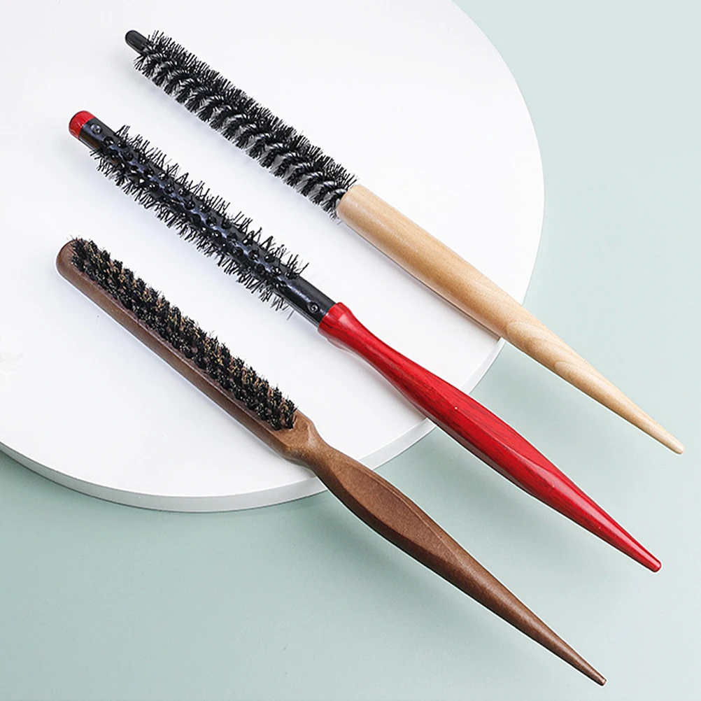 

3pcs Wooden Roll Hairbrush Small Hair Styling Comb For Women Men Portable Roll Brush Blow Drying Curling Hair Roller Comb