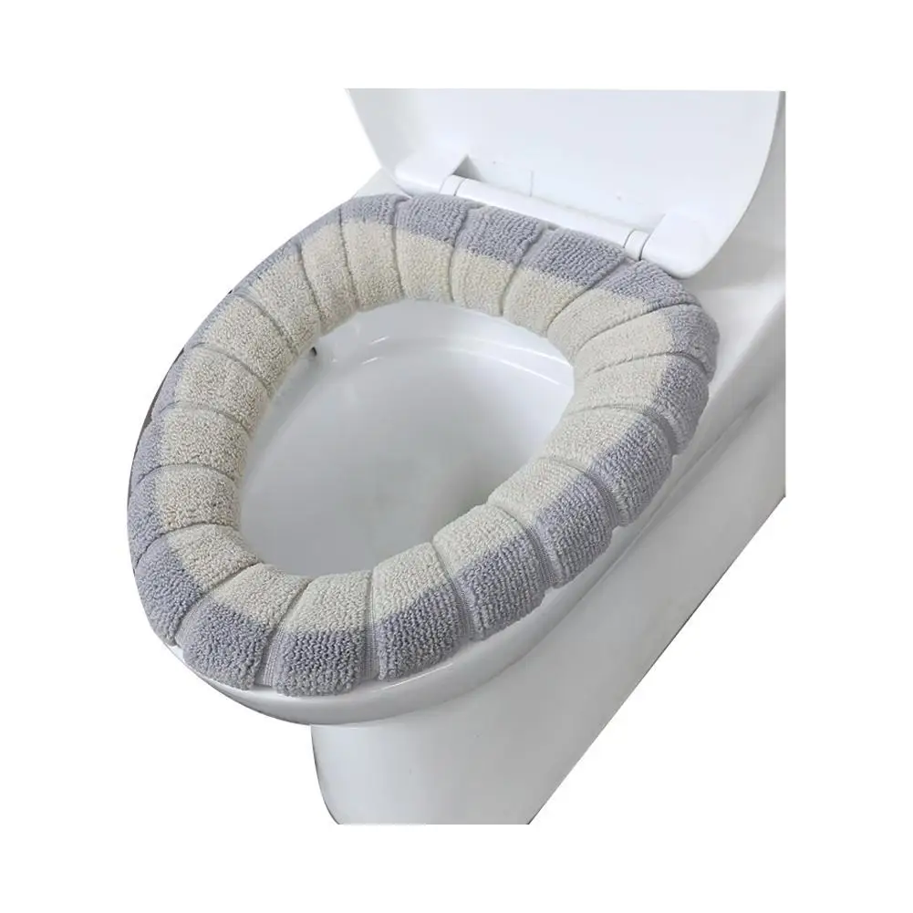 Scandinavian Colour Clashing Handle Toilet Seat Plush Warm Knitted Toilet Household Toilet Seat Cover Winter Seat Toil L7V5