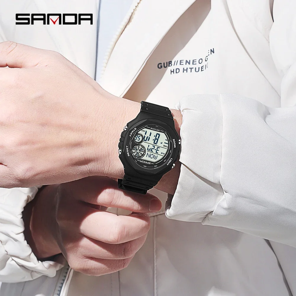 SANDA Nuovo 6259 Orologio elettronico digitale di lusso Conto alla rovescia Impermeabile LED Studente Orologio elettronico Sveglia Regalo 2025