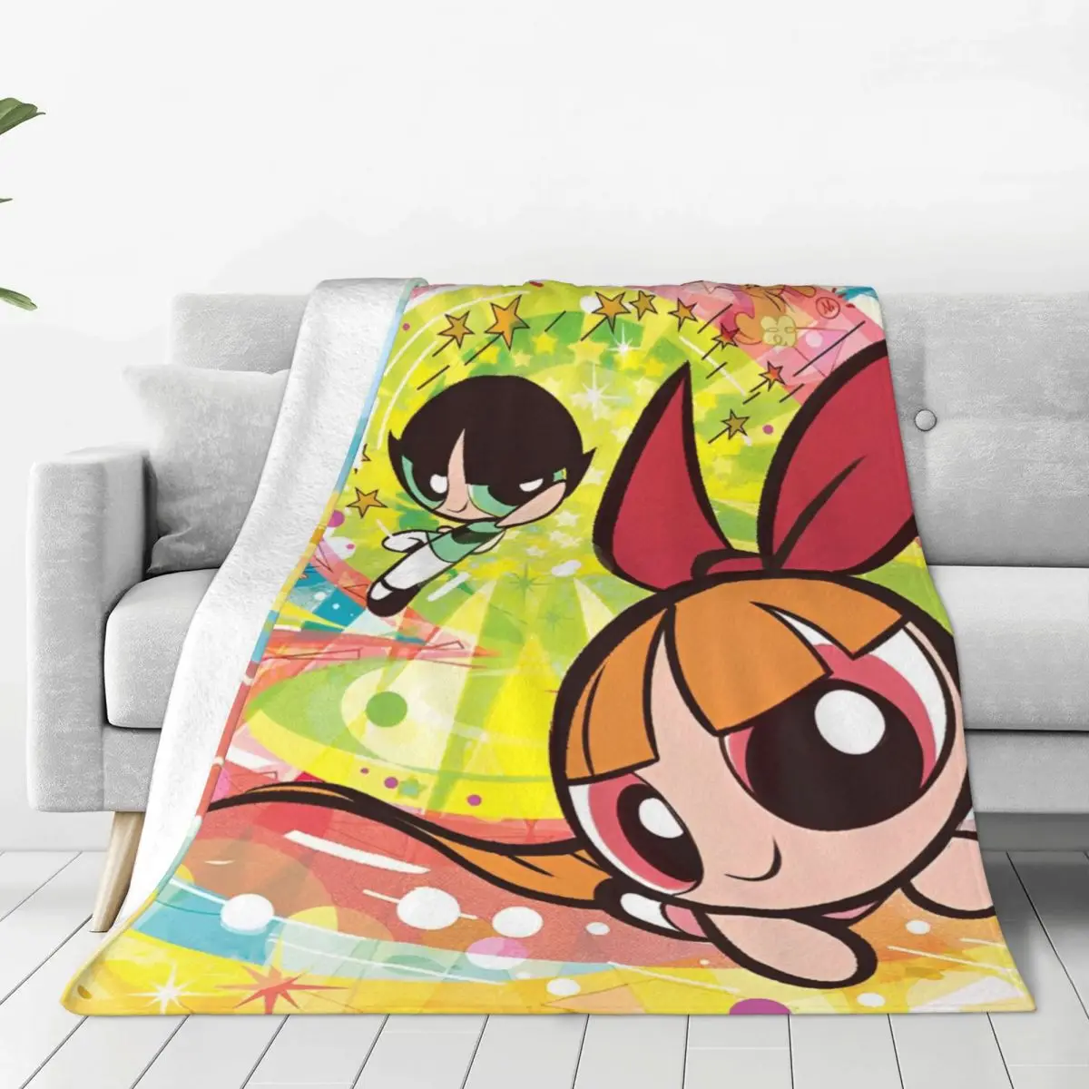 Soft BlanketBoy Girl Airplane Travel The Powerpuff Girls HD Printed Throw Blanket Flannel Bedspread For Outdoor Sofa Bed Cover