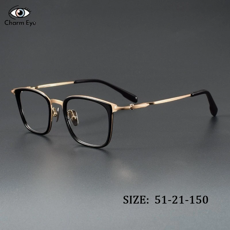 

New Men Acetate Titanium Black Gold Glasses Frame Retro Square Women Classic Fashion Myopia Anti Blue Light Prescription Eyewear