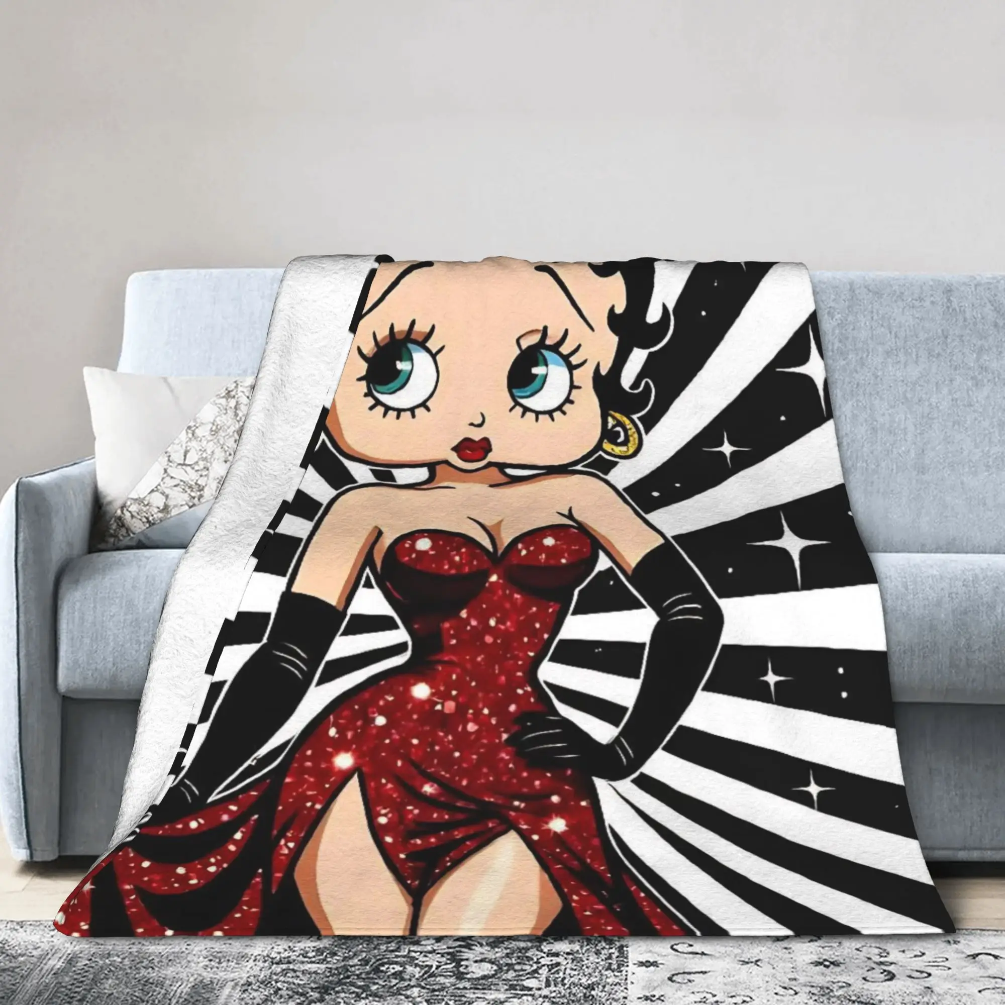 B-Bettys Boops Soft Warm Blanket  Kids Plush Bedding Throws Print Home Decor Flannel Bedspread Sofa Bed Cover