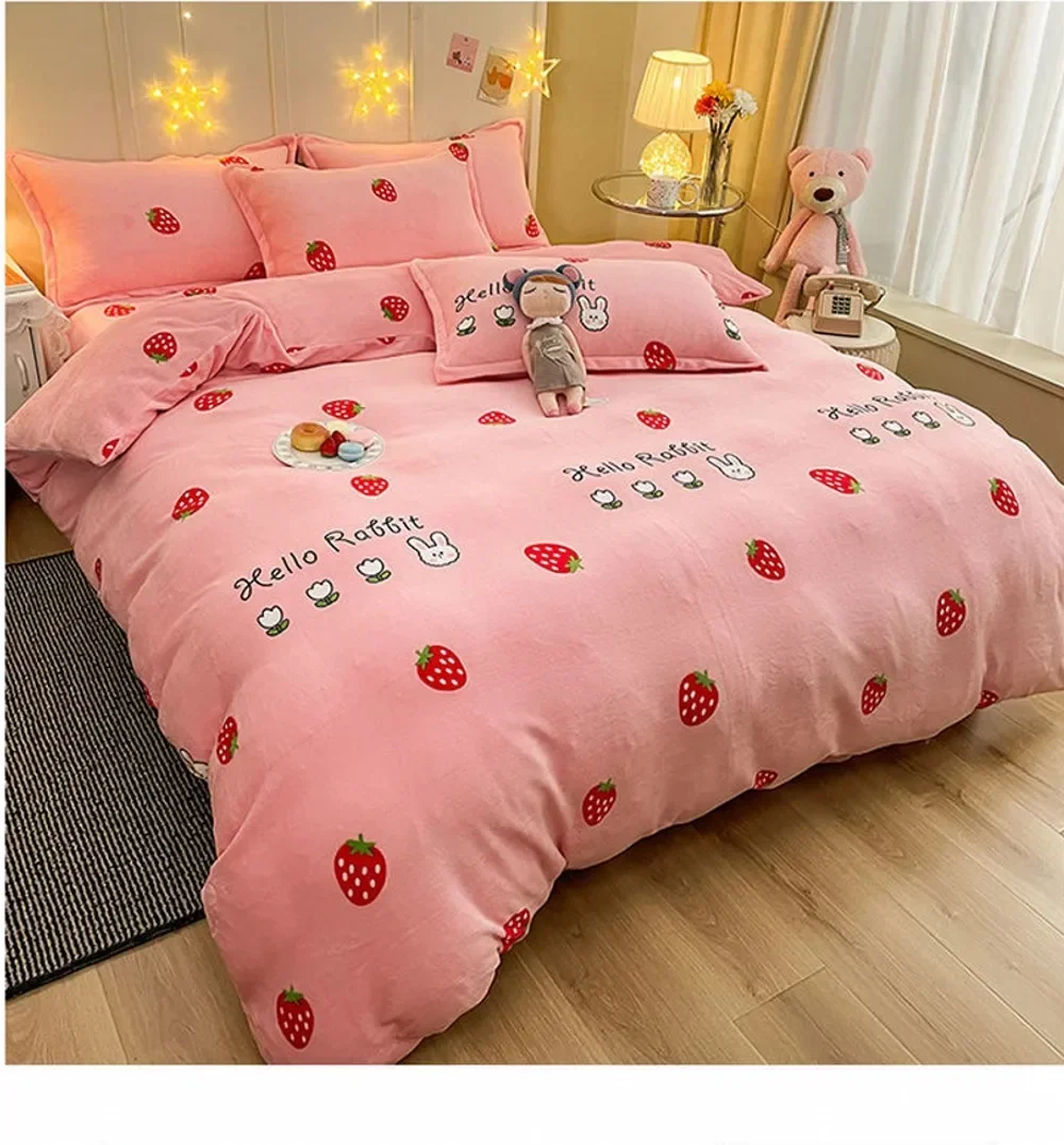 

Warm Bedding Set Short Plush Soft Duvet Cover Flat Sheet Pillowcases Twin Queen Size Bed Linen Boys Girls Cute Home Textile