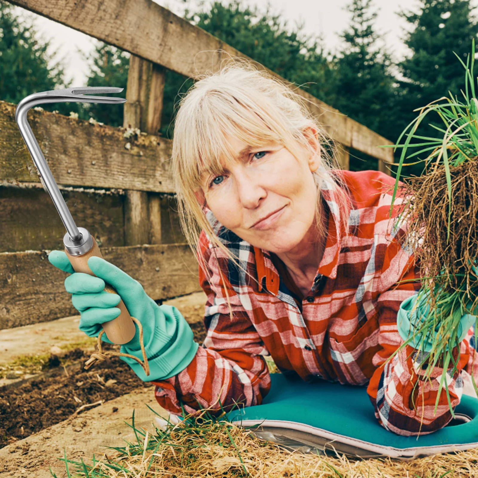 

Multi Purpose Manual Weeding Tool Iron Wooden Handle Garden Puller Tool Plant Removal Soil Loosen Manual Weeder