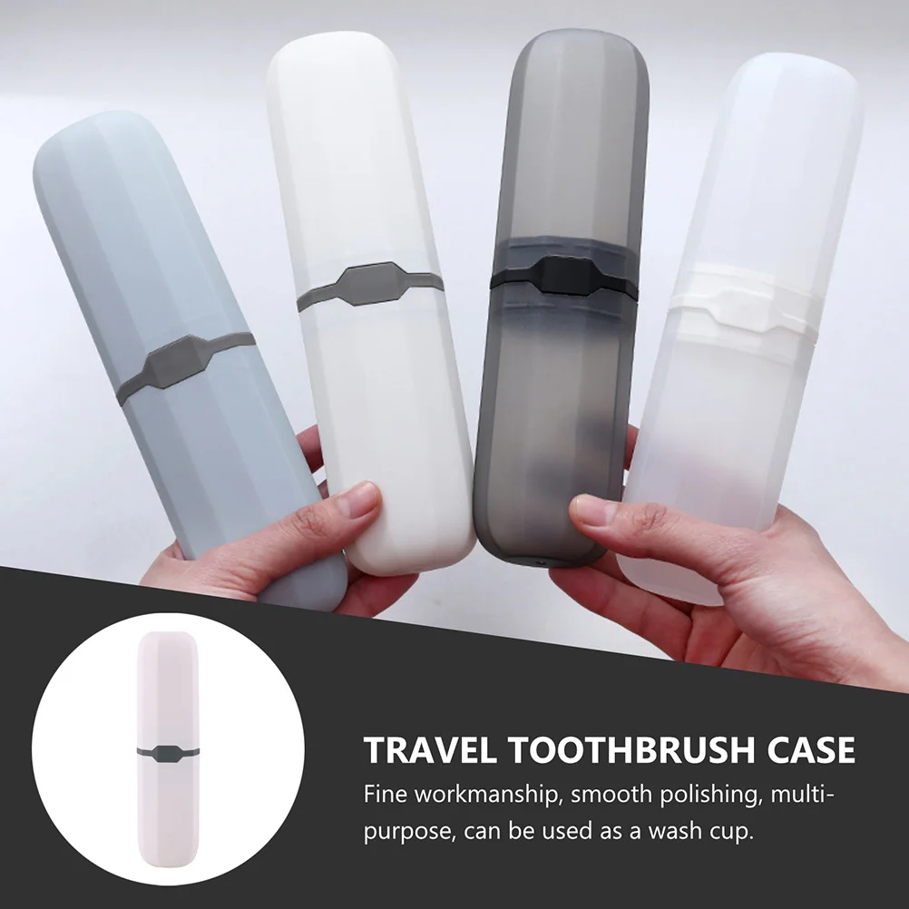 

4Pcs Travel Toothbrush and Toothpaste Case Smooth Polished Multi-Use Wash Cup Eco-Friendly Plastic Toothbrush Holder for Outdoor