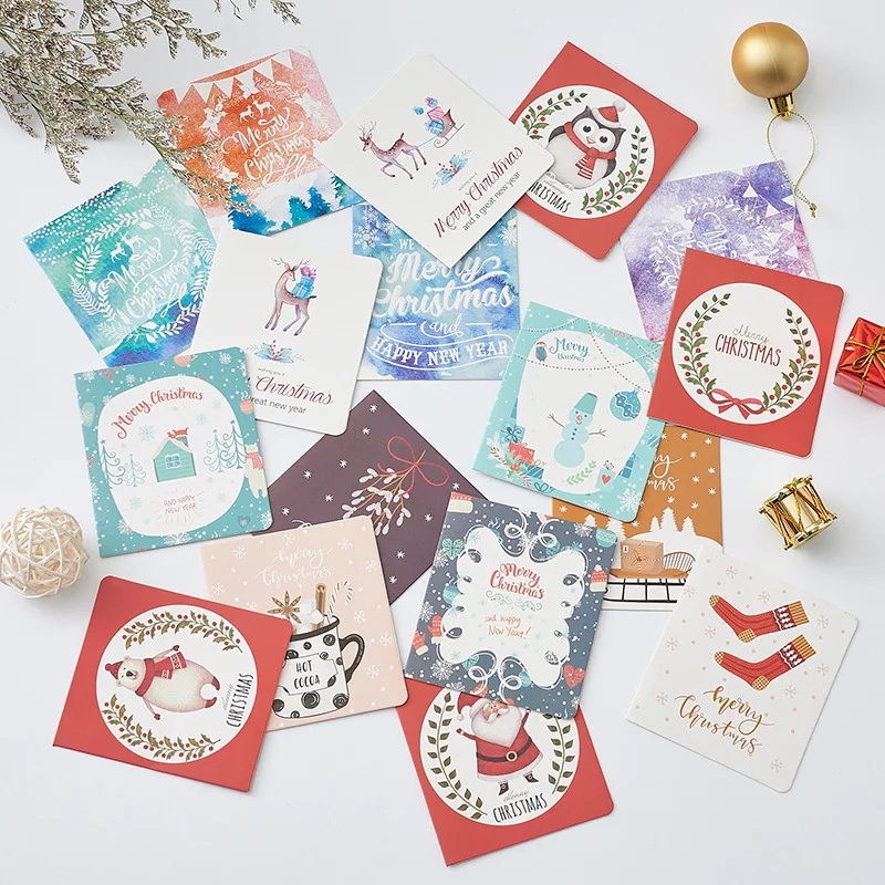 

4pcs/set Christmas Greeting Card Exquisite Cartoon Mini Card Wishing Card Christmas Gift Small Greeting Card with Envelope New