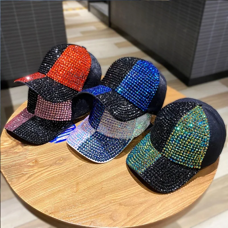 Double Color Scheme Women's Baseball Cap Spring Autumn Rhinestone Caps Fashion Personality Street Hiphop Hats For Female