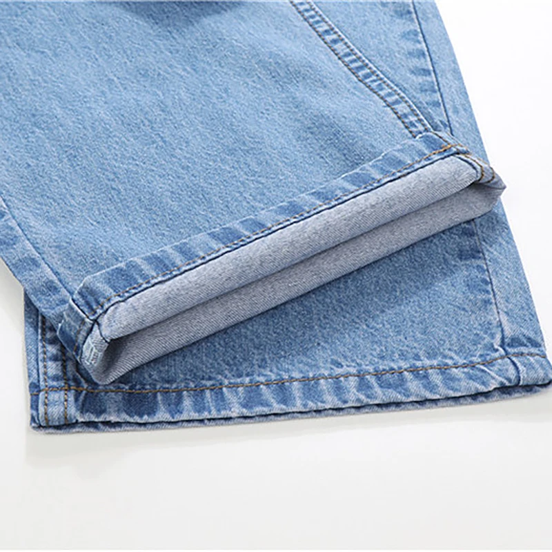 2021 New 100% Cotton Summer Thin Cool Men Jeans Baggy Blue Trousers Cotton Casual Male High Waist Washed Denim Pants