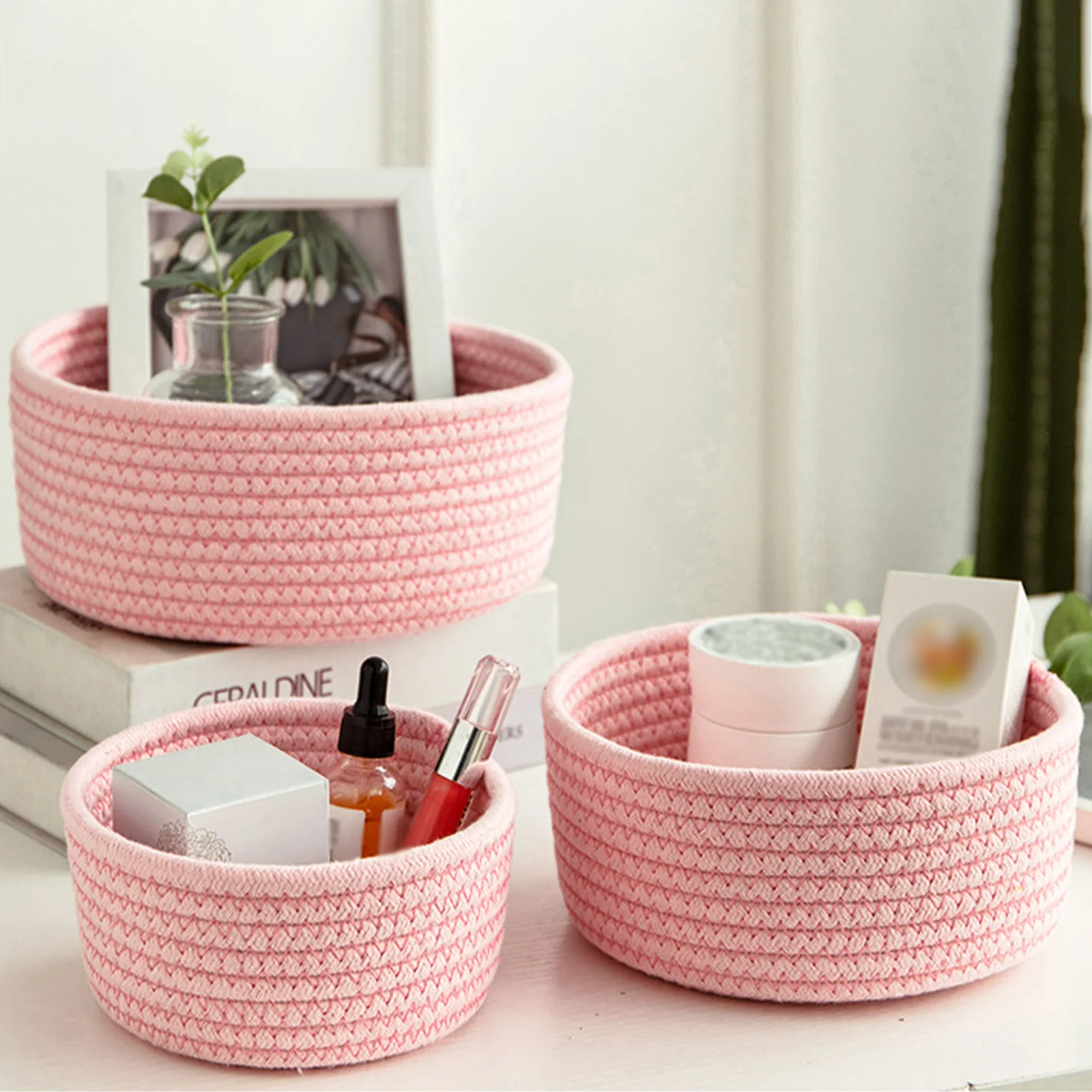 

3Pcs Cotton Rope Woven Storage Baskets Nordic Style Kids Toys Sundries Desktop Organizer Home Room Makeup Boxes