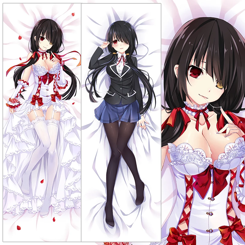 Funda de peluche Dakimakura Sexy Tokisaki Kurumi Kotori Itsuka con cita de Anime en vivo, almohada Otaku japonesa BMZP