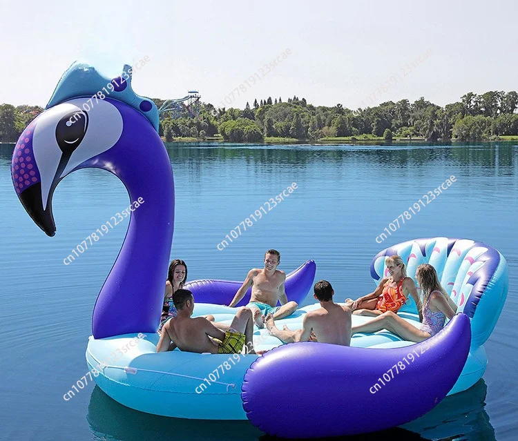 Manufacturer directly supplies large 6-person inflatable flamingo floating island unicorn water to Shanghai Island floating raft