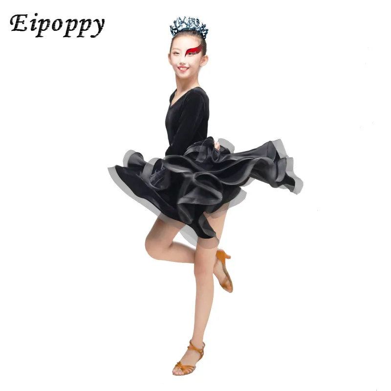 Neue Winter Latin Dance Rock Kinder weibliche schwarze Latin Dance Kleidung lang ärmel ige Mädchen Performance Training Kleidung